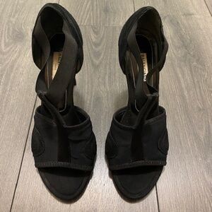 Balenciaga Black Suede T-Strap Open Toe Heels Size 8.5